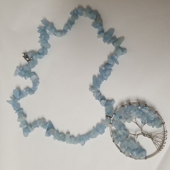 AQUAMARINE Price Drop MARCH B.S. Tree of Life Pendant W/chip bead strand. J#33 - Picture 2 of 6